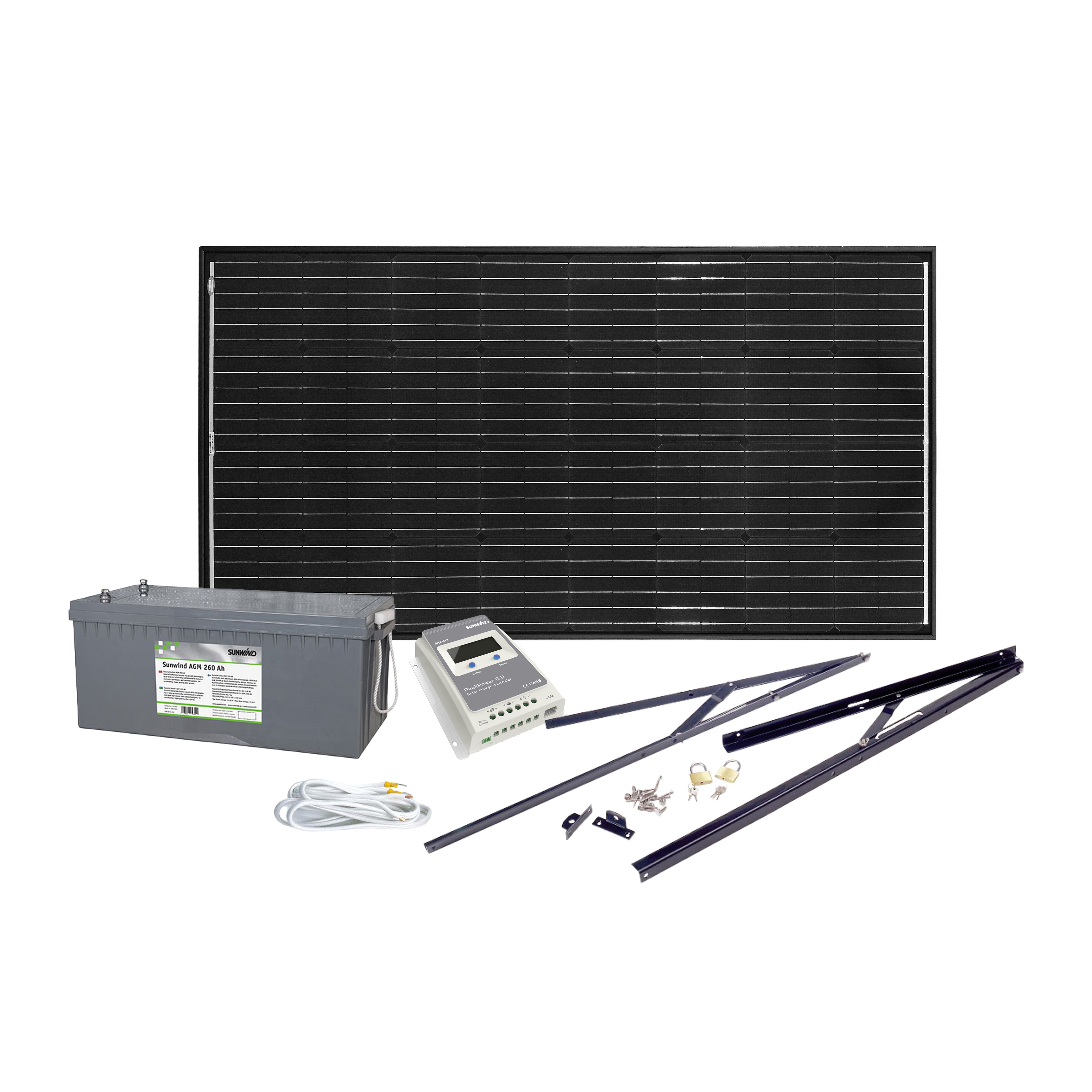 Solcelleanlegg 12V, 185 watt, AGM 260At