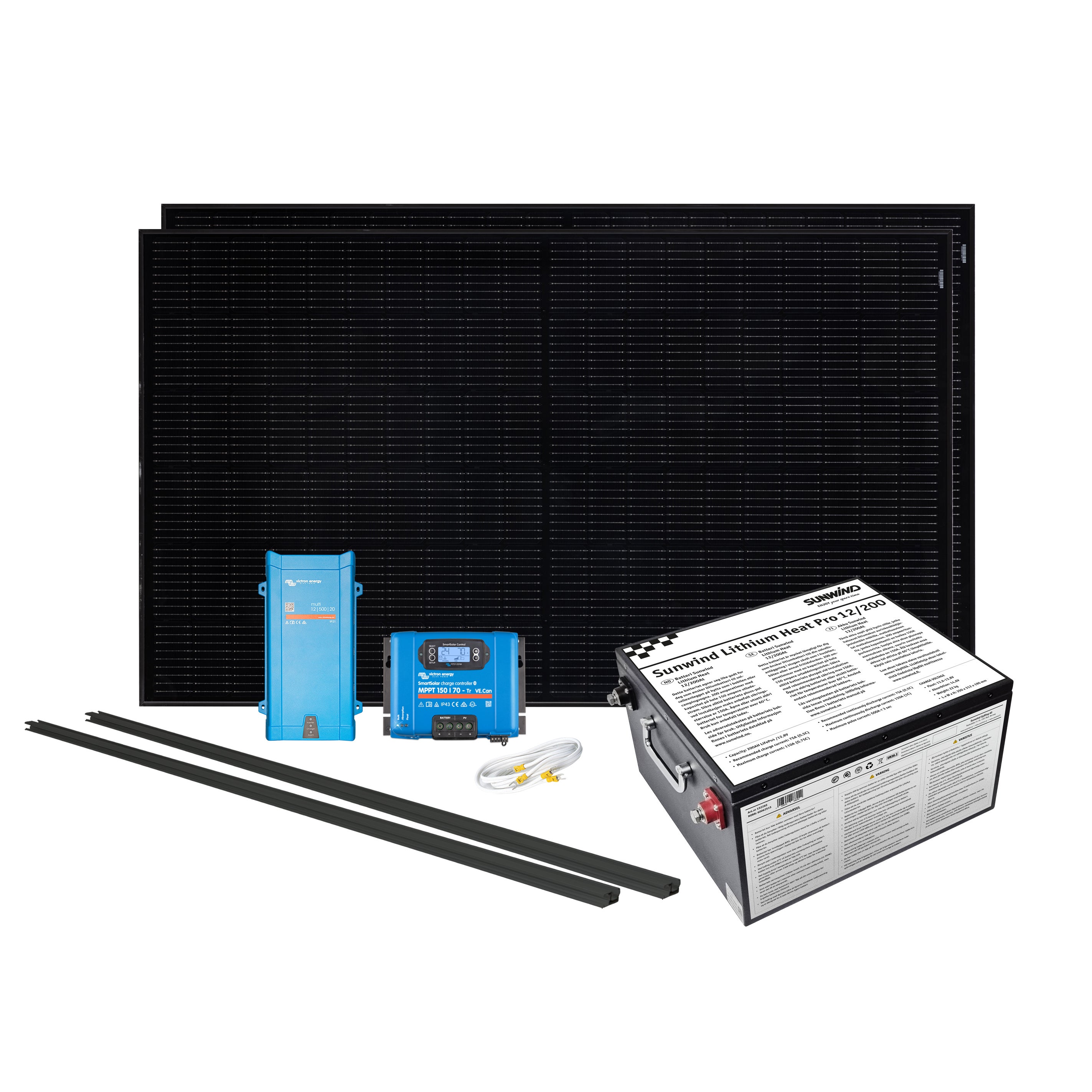 Solcelleanlegg 12/230V, 860 watt, litium heat 200At