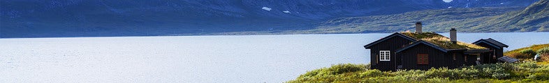 Landskap med en hytte i Norge